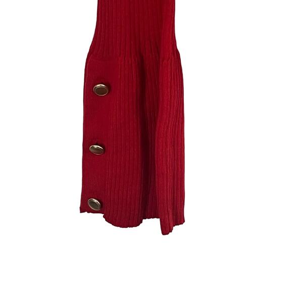Anthropologie Maeve Polo Bell Sleeve Sweater •M• Long Ribbed Red Holiday Button - Picture 7 of 13